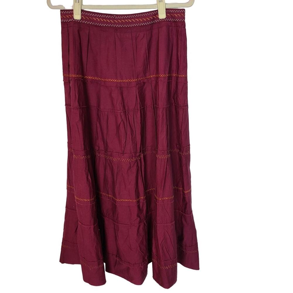 Sundance Burgundy Maxi Skirt with Contrast Stitching